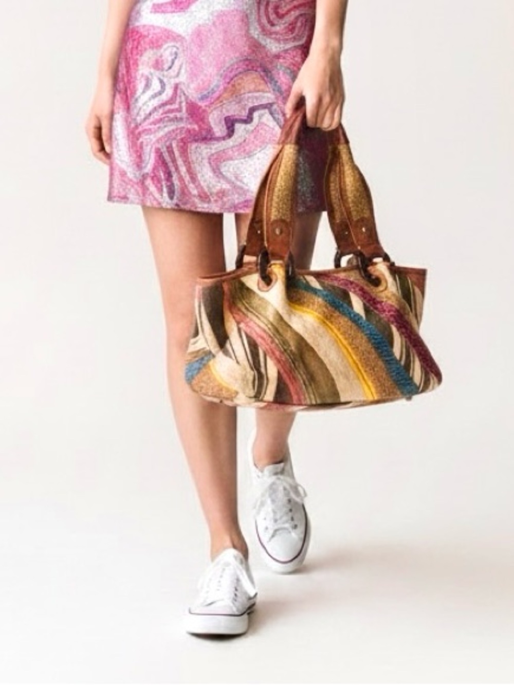 Fossil Y2K Vintage Patchwork Boho Multicolor Striped Leather Shoulder Bag
